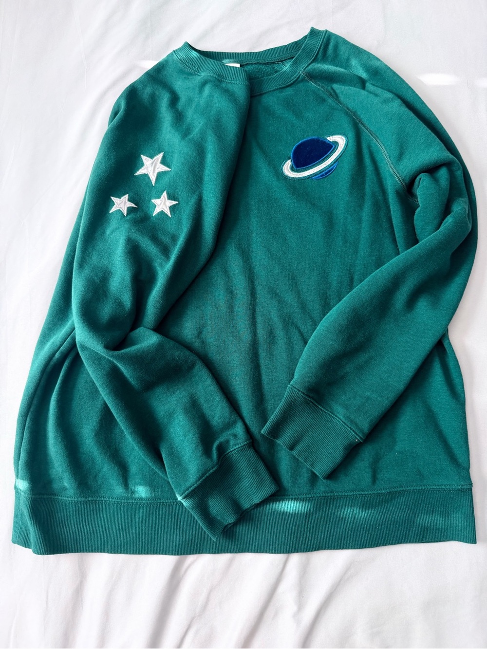 Old Navy Celestial Planet Star Sweatshirt Deep Teal Green Large